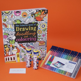 Therapeutic doodling and colouring gift set, pass the time in hospital with a colouring get well gift, colouring get well soon gifts for teenagers, grown up get well soon gift ideas UK delivery