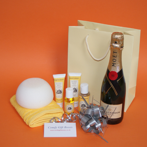 Champagne new baby gifts UK, gifts for new babies, champagne baby congratulations gifts, Burts Bees Baby gift ideas for new mums